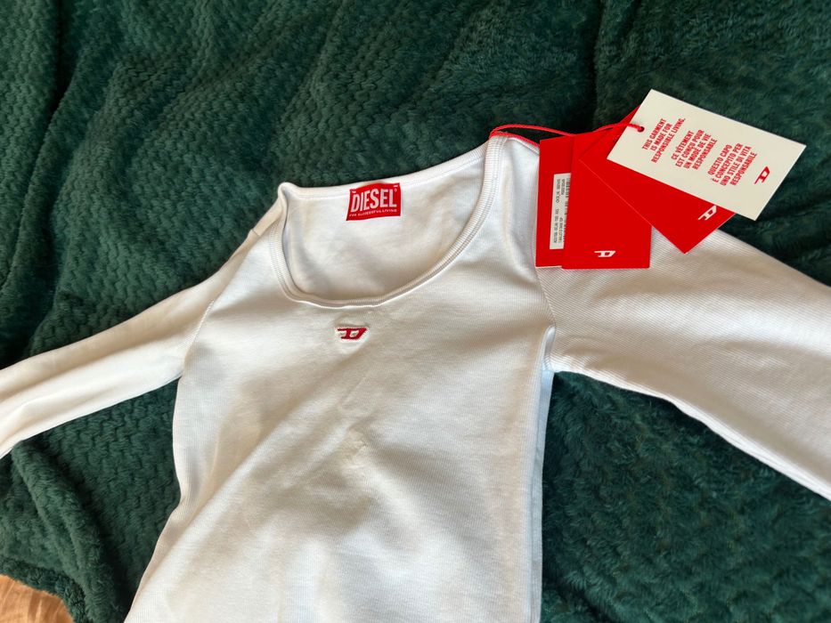 Diesel бяла блуза/топ с дълъг ръкав чисто нова, с етикет