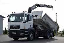MAN TGS 26.360 / 6X2 / BASCULĂ + HDS FASSI F155A / CAPACITATE DE RIDICARE 6 160 KG / BORDMATIC / AXĂ RIDICATĂ / EURO 5