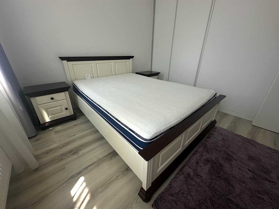 Pat matrimonial din lemn masiv Bucovina+Saltea Bien Dormir, 140x200cm