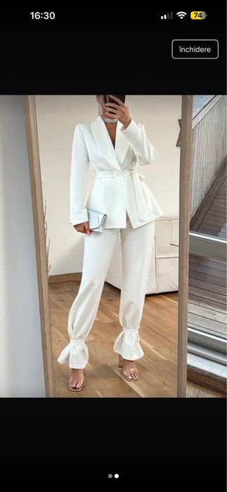 Costum alb SHEIN, purtat o singura data, marimea L