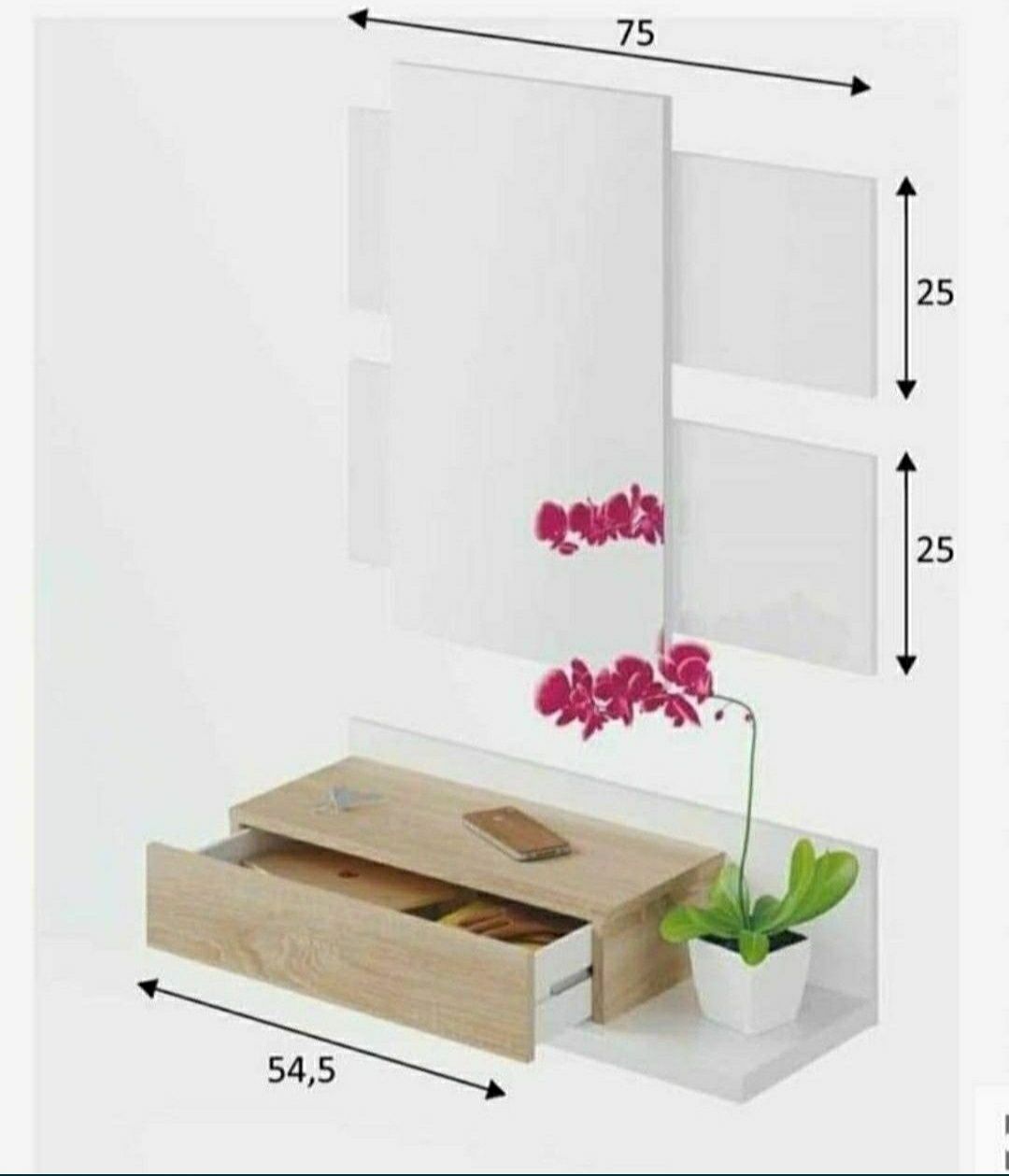 Mobilier, oglinda+poliță cu sertar suspendat