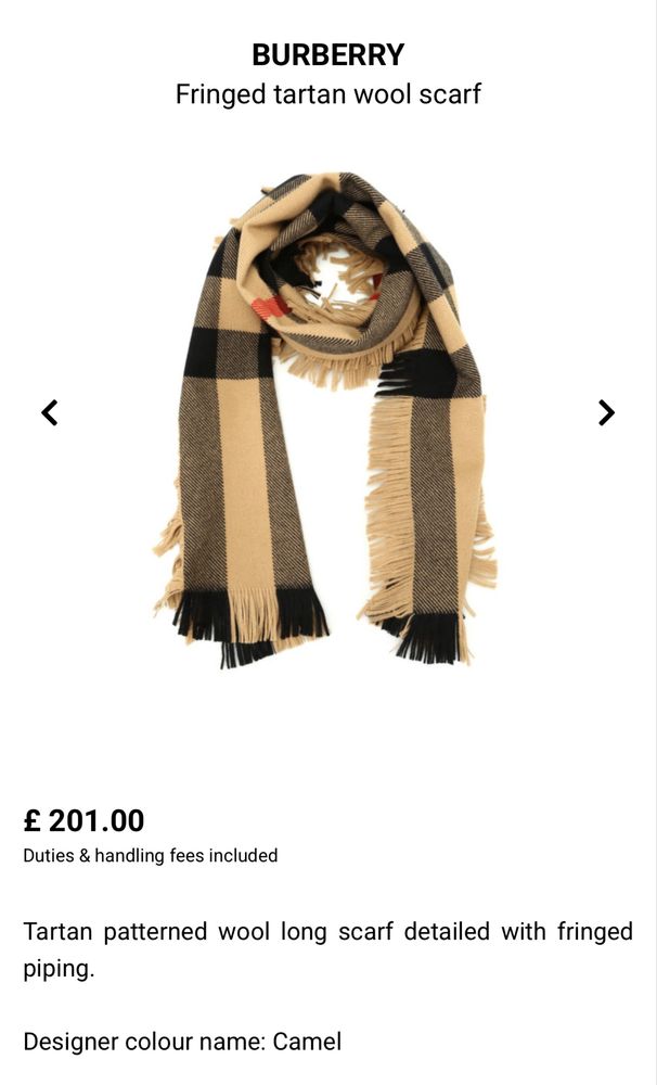 Burberry Fringed tartan wool scarf