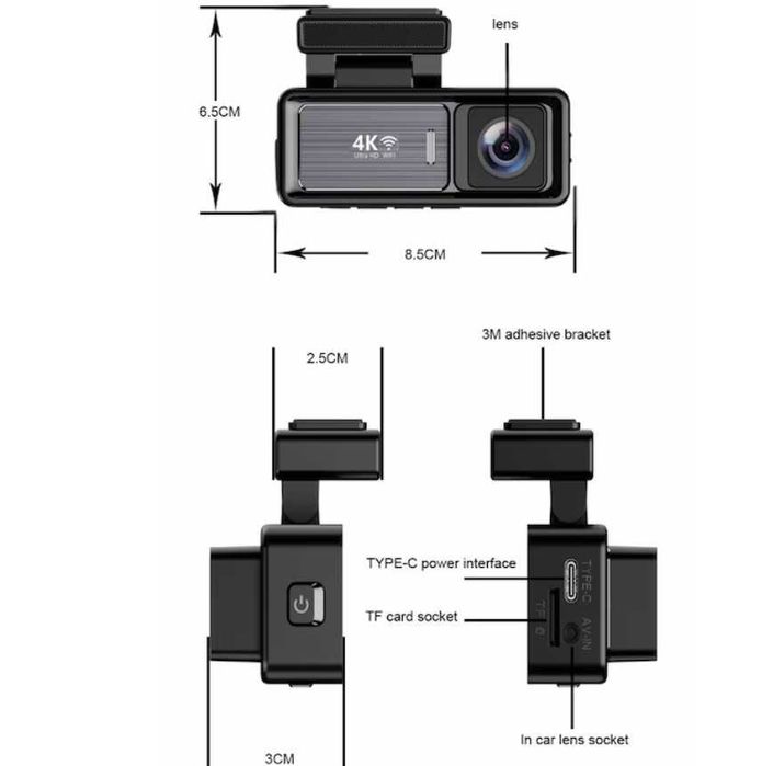 Camera Auto DVR, Camera de Bord, 4K Full HD, 1080P, GPS, WiFi
