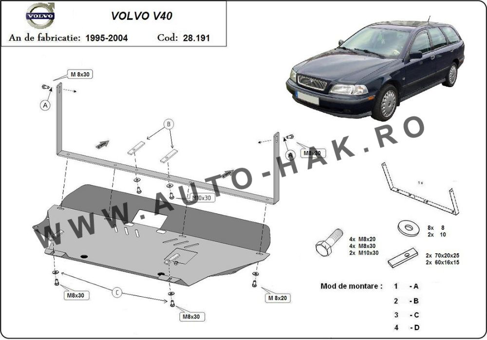 Scut motor metalic Volvo V40 1995-2004