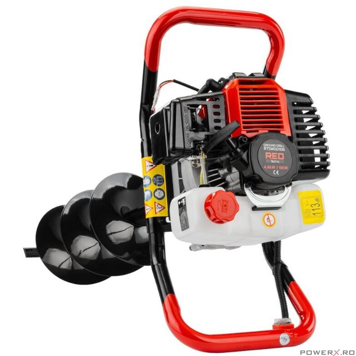 Motoburghiu de pamant pe benzina cu 3 burghie, motor in 2 timpi, 6 CP,