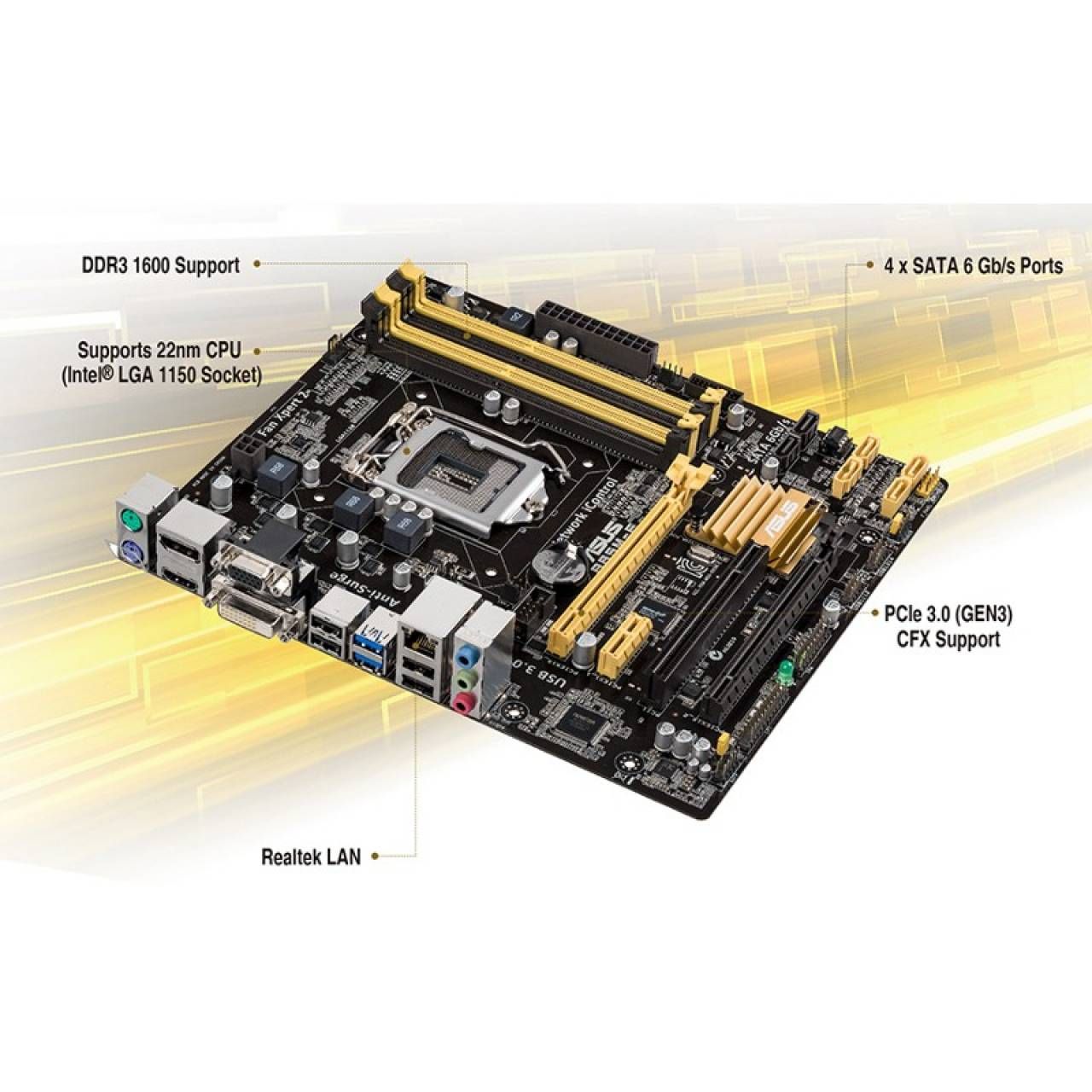 Placa de baza ASUS B85M-E, LGA 1150, 4th gen, 4x DDR3, 4x SATA III,