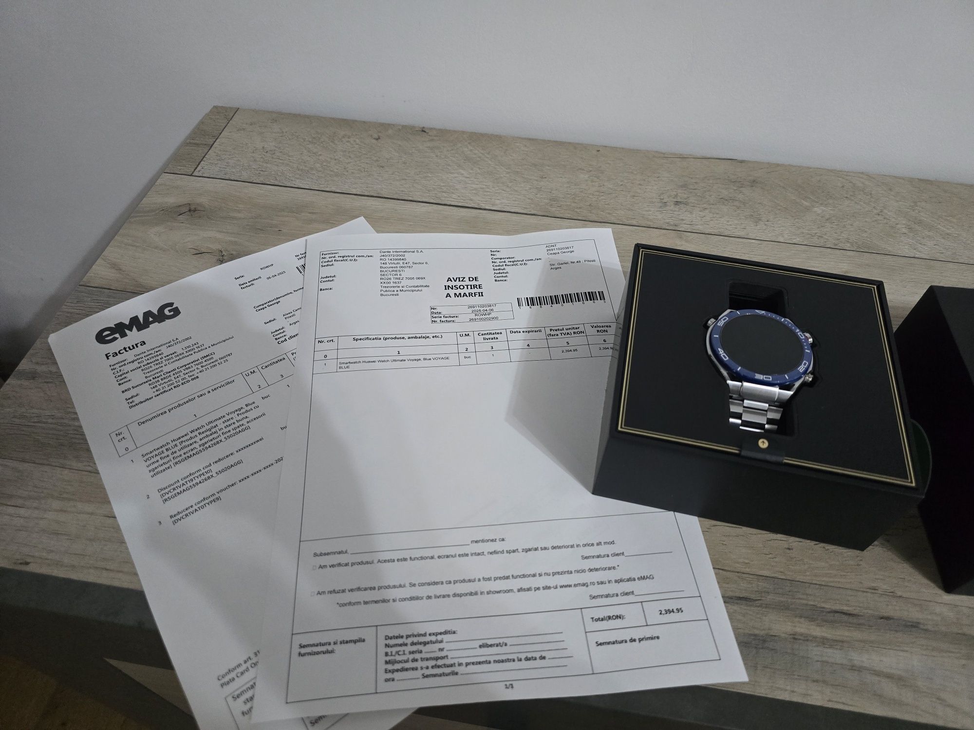 Huawei Watch Ultimate Voyage Blue , Factura si Garantie eMag