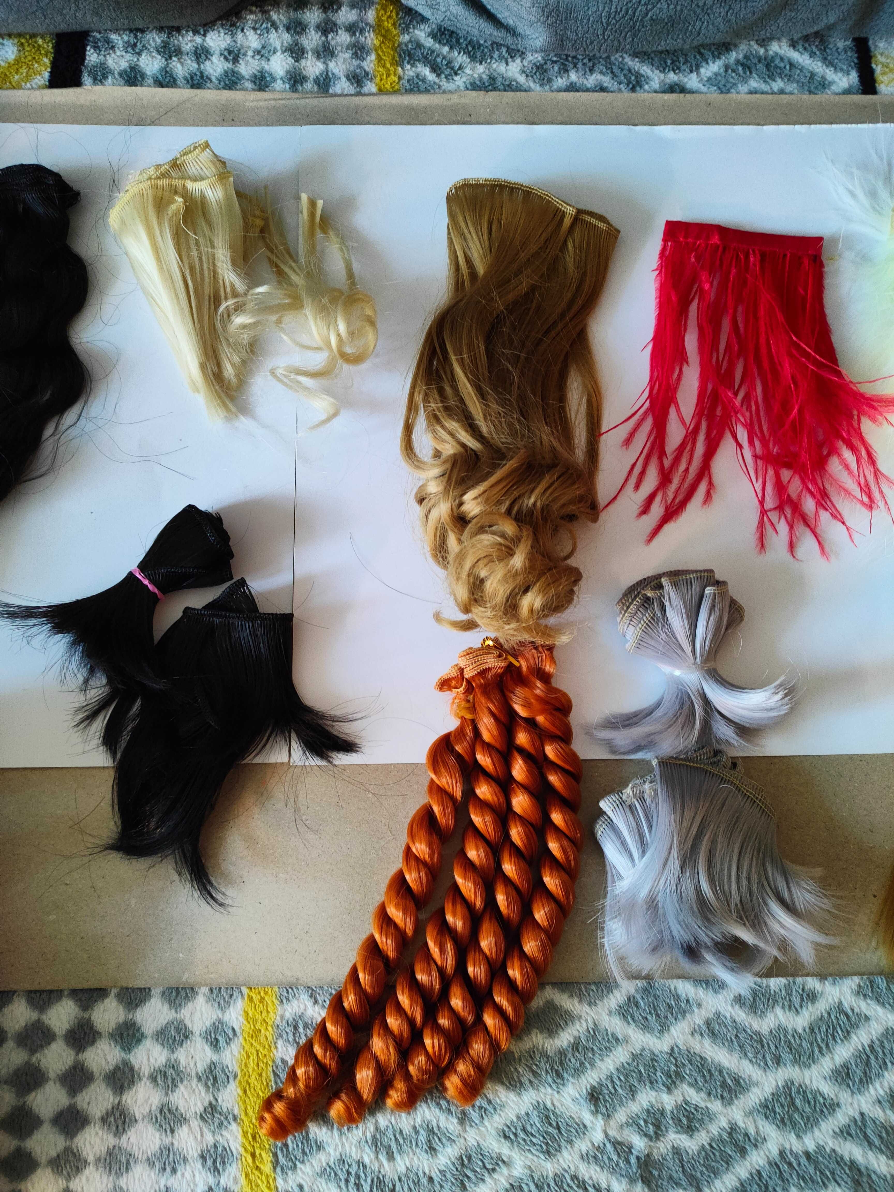 Par sintetic (peruca) cret colorat lung - pentru papusi, DIY, handmade
