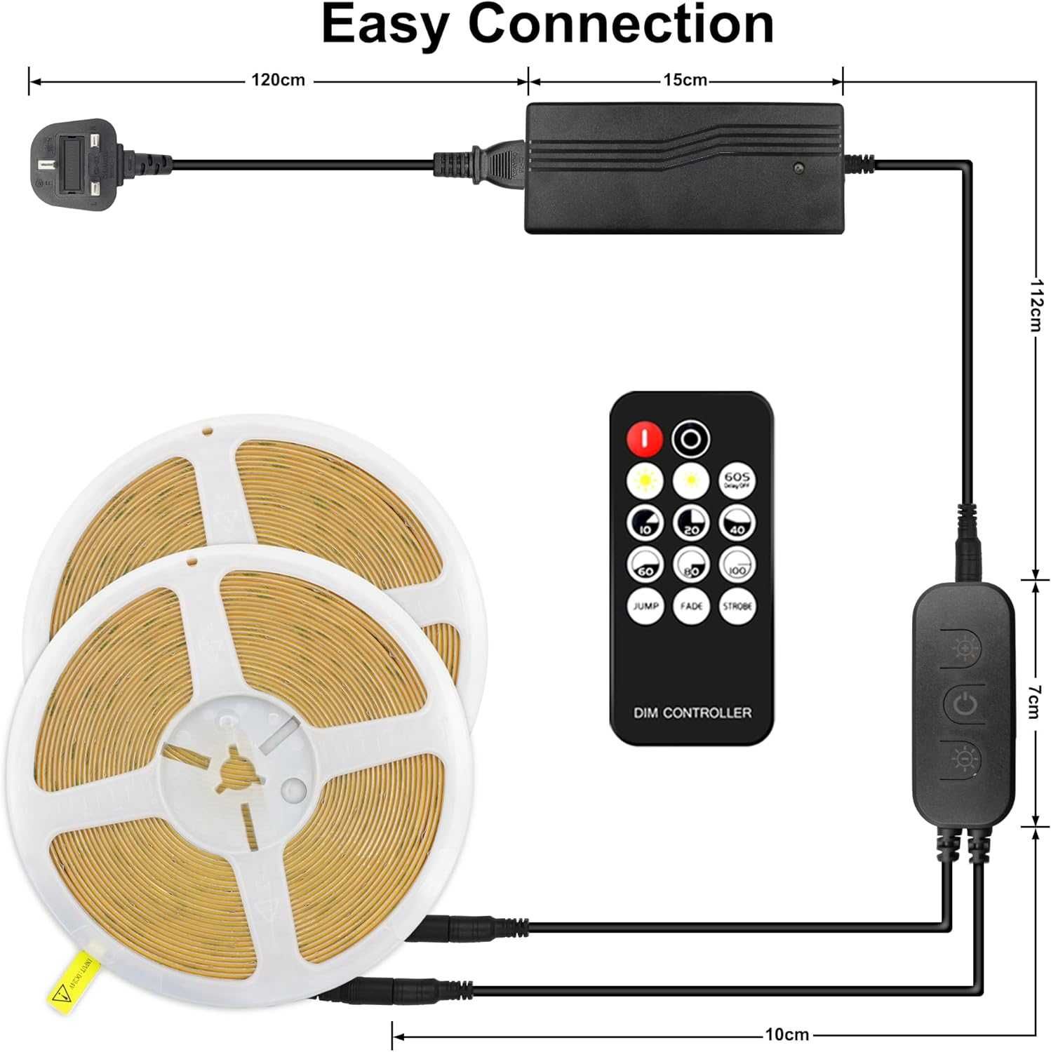 TTWAY COB LED ленти 20m (2x10m), 6000K DC24V, дистанционно, 384LEDs/M