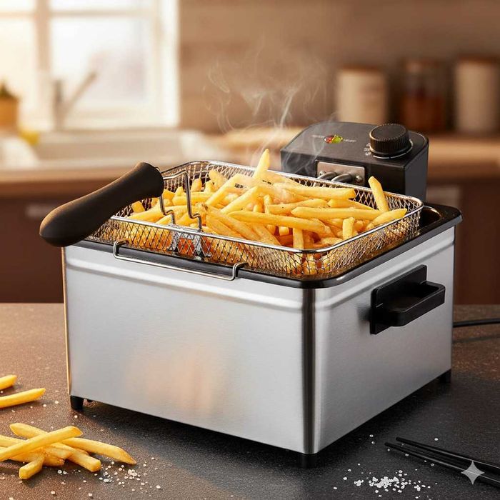 Фритюрник Cheffinger CF-EDP5.0 –5L,2000W,неръждаема стомана,3 кошници