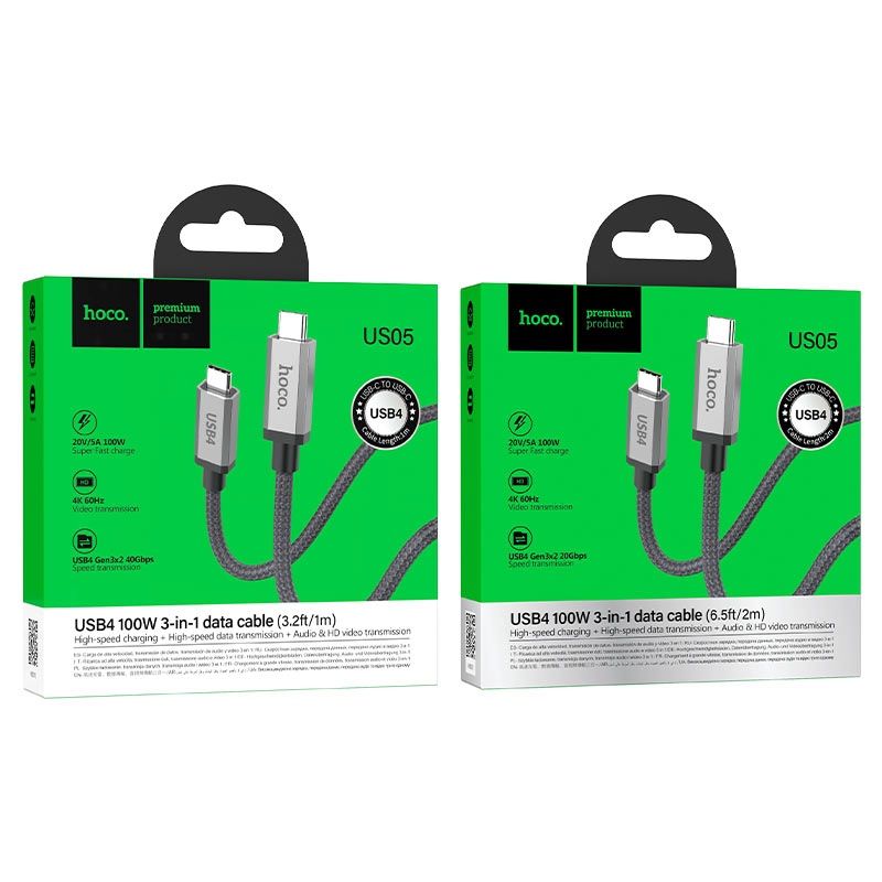 Thunderbolt 4/Кабель Type-C на Type-C “US05” USB4 100W