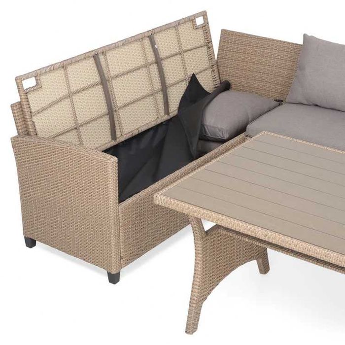 Set mobilier gradina/terasa canapea/coltar 2 taburete si masa Natur