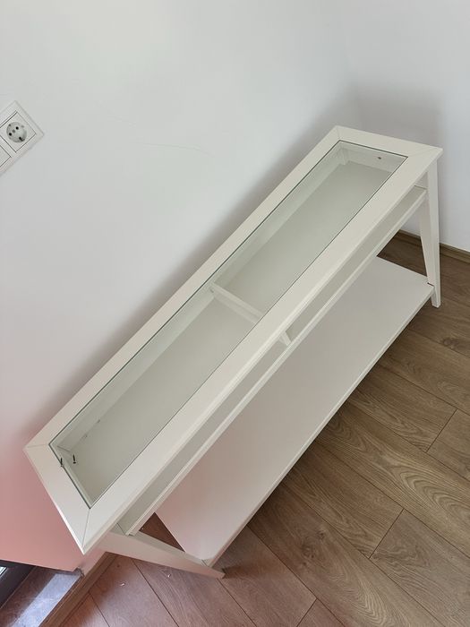 Consola/Masa alba cu geam 135x37x75