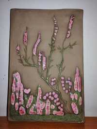 Placa aplica perete ceramica maro florala flori roz Jie Gantofta Aimo