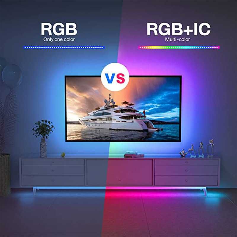5м LED Лента RGB-IC Bluetooth, Цветомузика Преливащи Цветове Mic, APP
