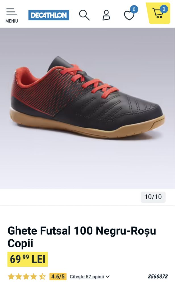 Ghete Futsal 100 Negru-Roșu Copii Decathlon mar.35 noi