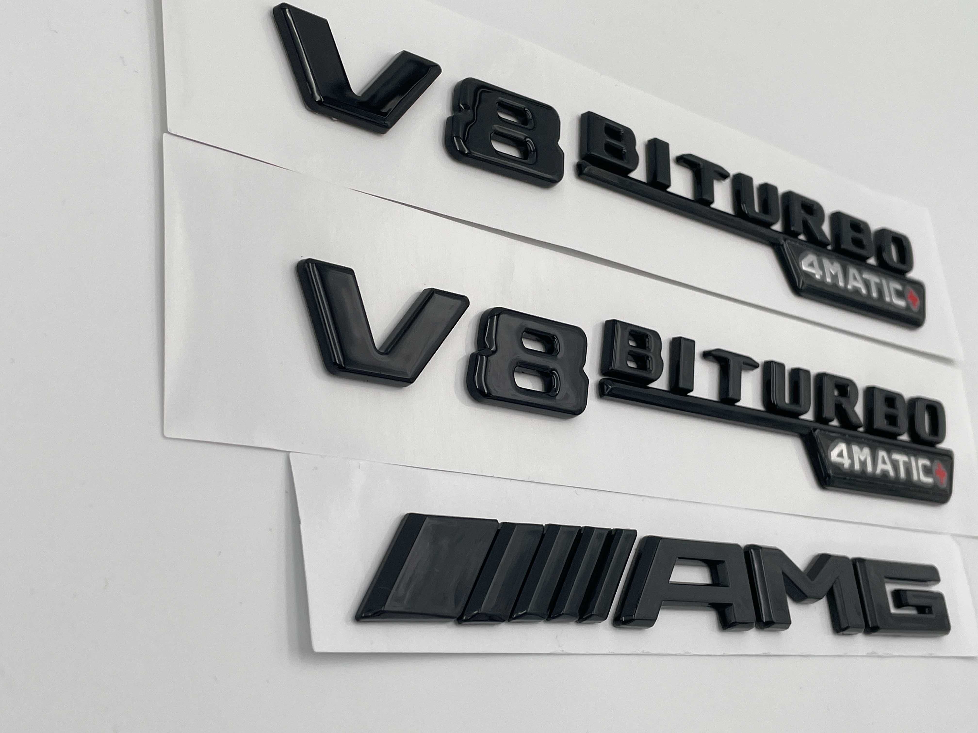 Set embleme compatibile Mercedes V8 biturbo 4matic+ AMG negru