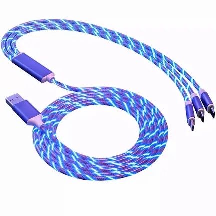 Cablu incarcare cu 3 capete LED Iphone, USB C si micro USB