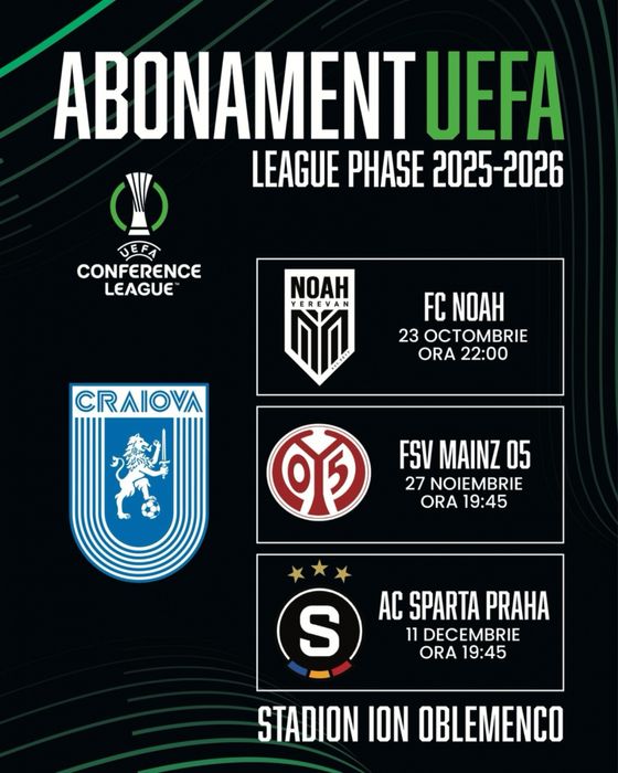 Bilete Craiova (pachet conference league) - 3 meciuri