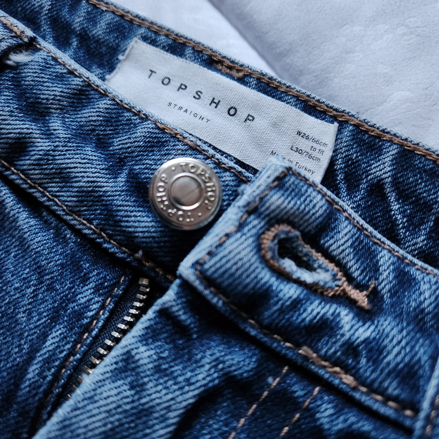 Дънки S/M 38 висока талия прави скъсен крачол сини mid wash blue jeans