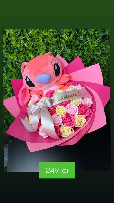 Cadou de craciun pentru iubita buchet trandafiri de sapun urs de plus