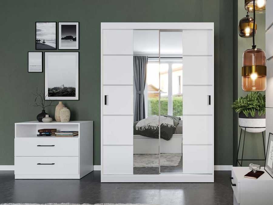 Set Dormitor Nordis Alb C08 tapitat / oglinda - Transport Gratuit