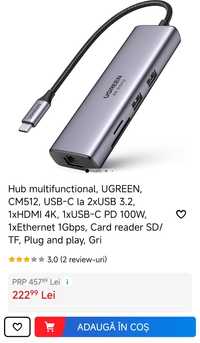 HUB multifunctional Ugreen 7in1 USB Type C RJ45 1Gbps gri 60515 CM512