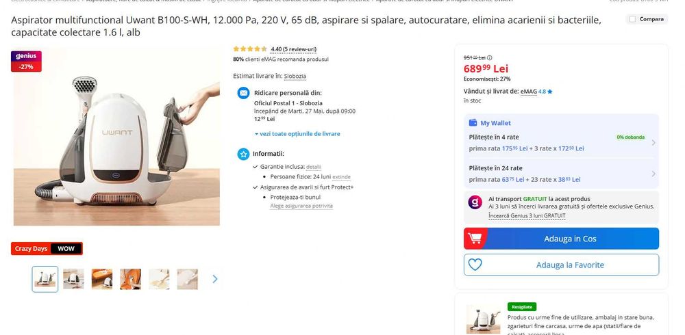 Aspirator aspirare si spalare Uwant B100-S-WH