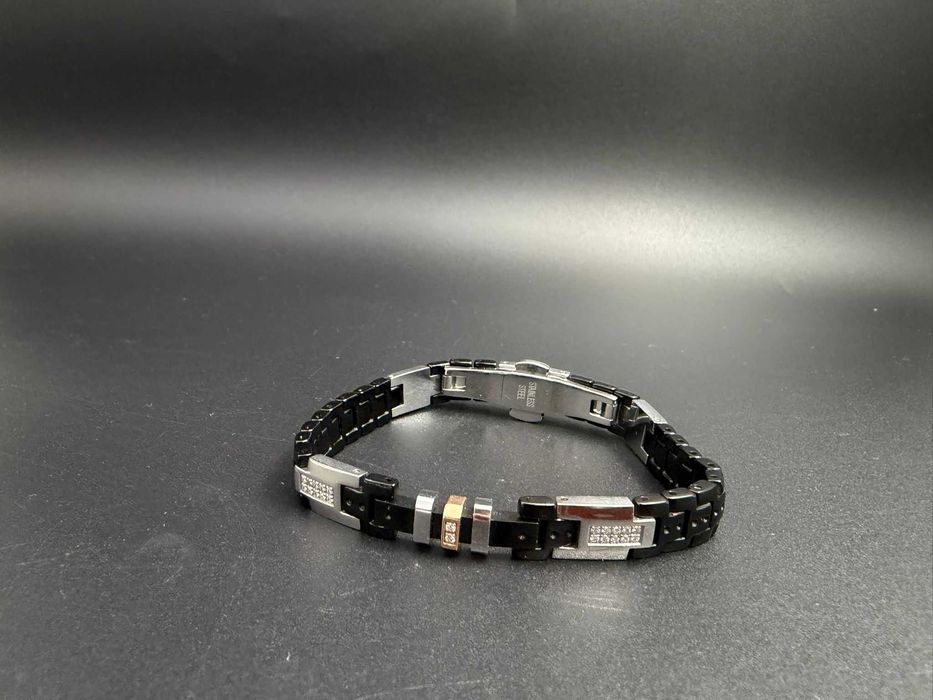 Bratara BARAKA placata PVC NEGRU cu aur 18K si DIAMANTE NATURALE