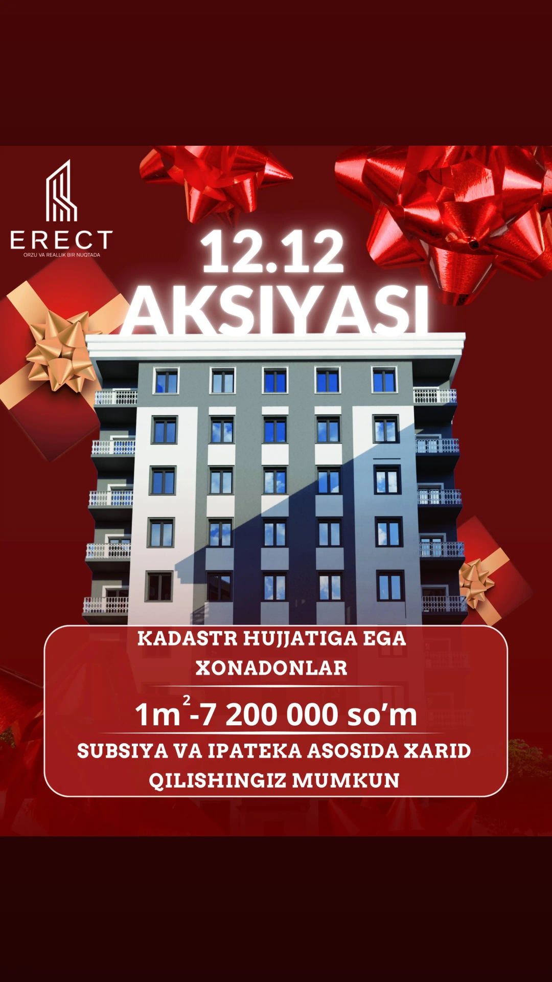 Subsidiyaga tayyor uylar. shoshiling xonadonlar soni cheklang ERECT