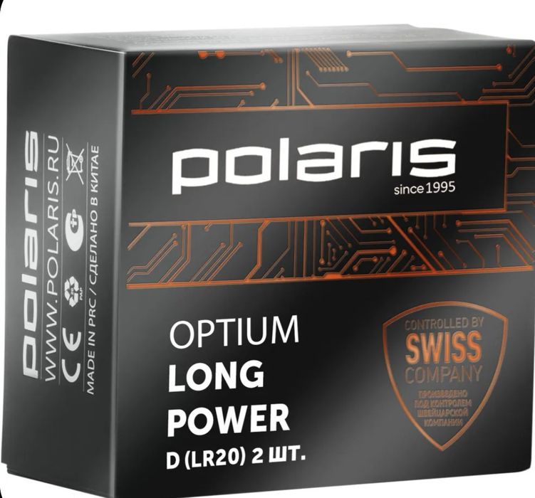 Батарейки Polaris, для газовой колонки тип D, набор 2 шт.
