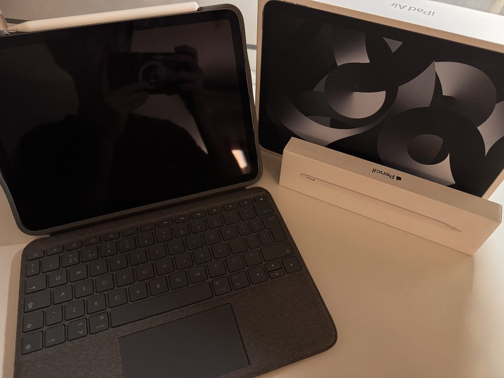 Ipad air 5, 64gb, space grey + apple pencil si logitech folio touch