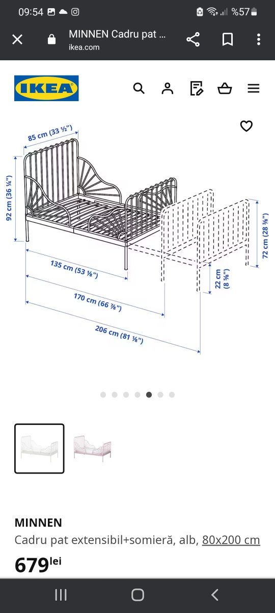 Pat copii extensibil ikea Minnen cu saltea