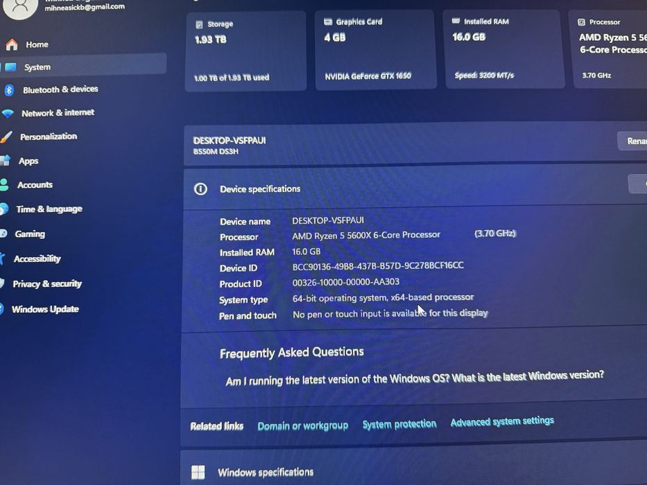 PC gaming,studio ,Ryzen 5 5600X, 16GB 3200mhz, ssd 1tb m2 pcie4, b550m