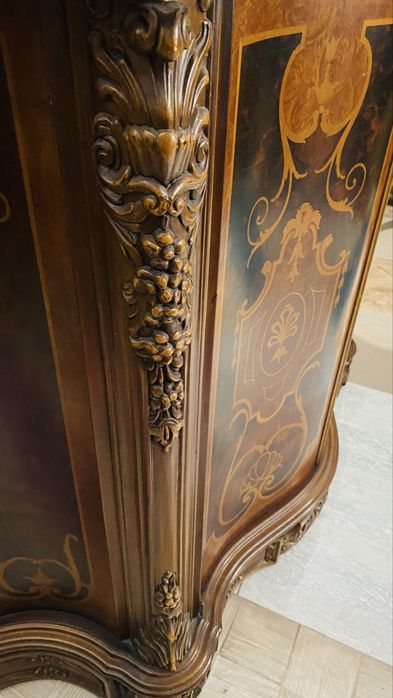 Comoda Lemn Intarsie Sculpturi Vintage