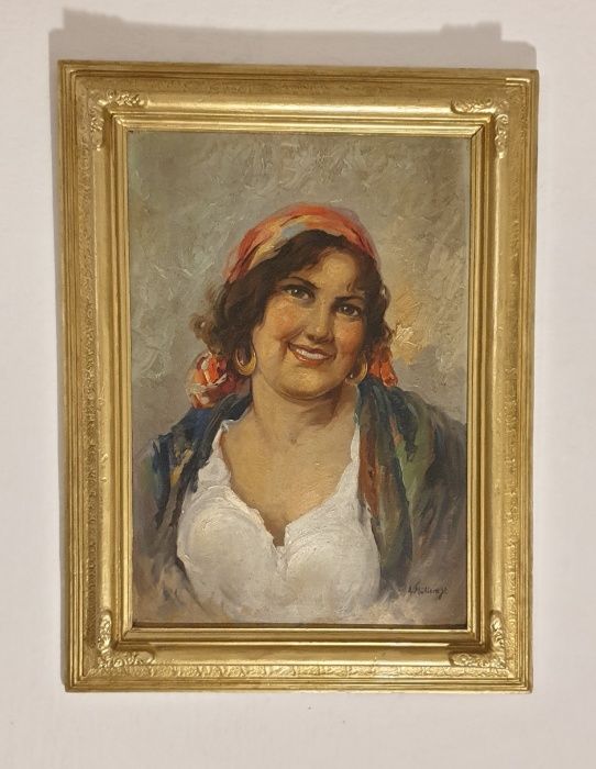 Tablou ulei pe carton semnat Elena Muller Stancescu.