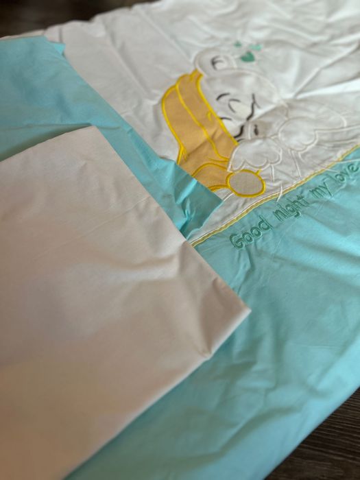 Комплект за кошара Ранфорс - юрган, възглавница, чаршаф за бебе