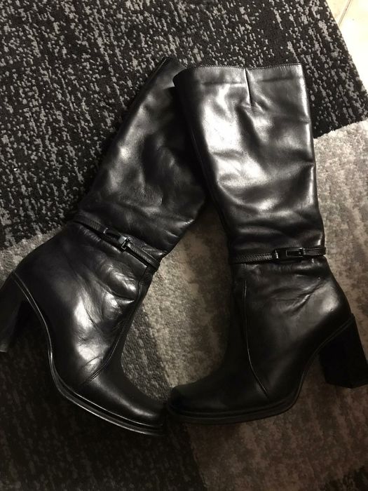 Cizme din piele cu toc patrat