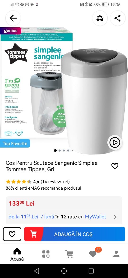 Cos scutece Tommee Tippee si 2 role de rezerva