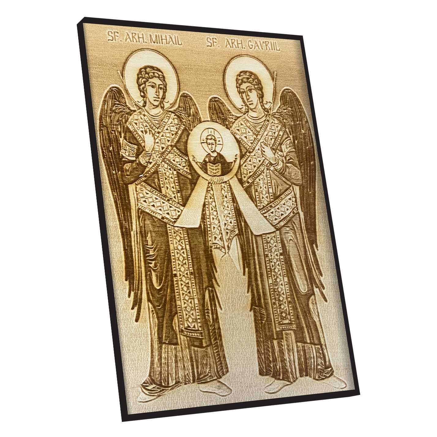Icoana Pirogravata Sfintii Mihail si Gavriil - Icoane In Lemn