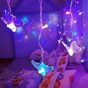 Коледни лампички LED завеса с пеперуди многоцветна светлина 3м х 30-50