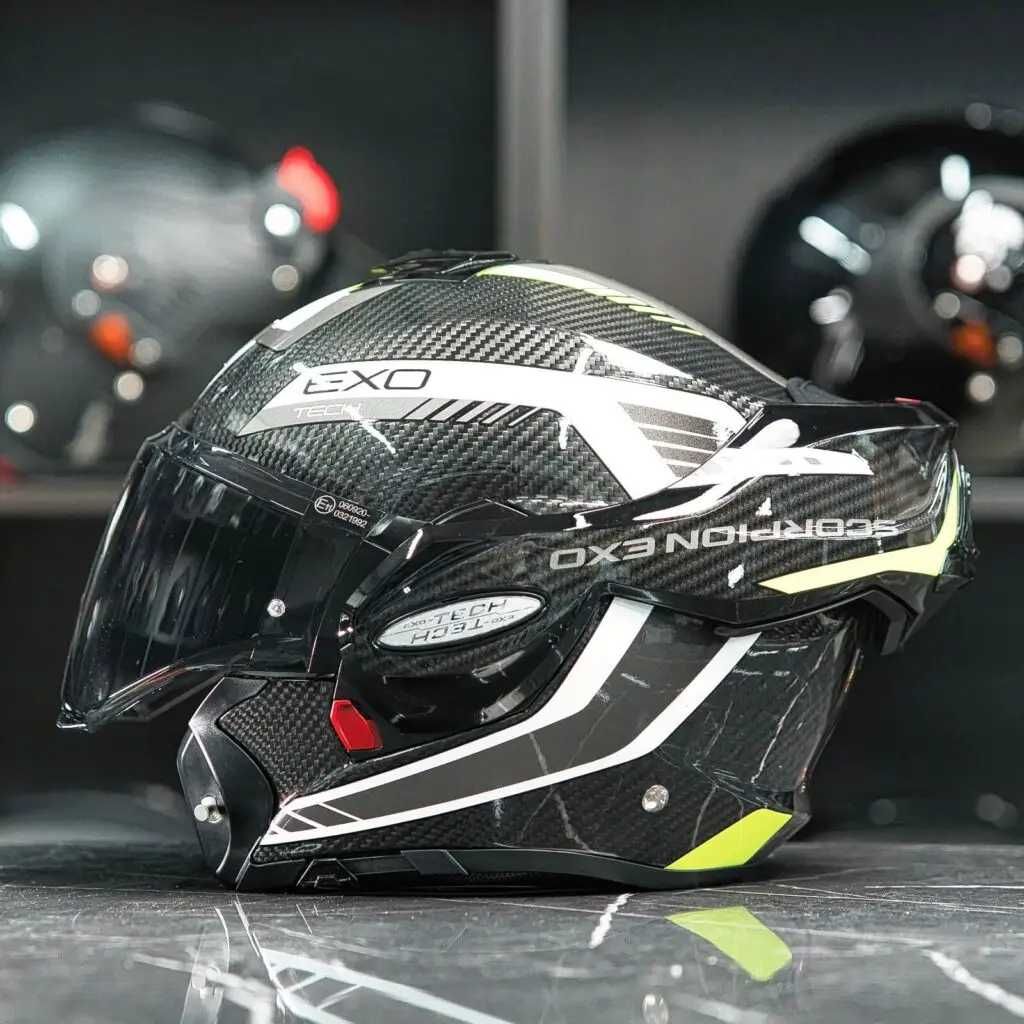 Модуларна Каска - Scorpion Exo-Tech Evo Carbon Cosy Black-Neon yellow