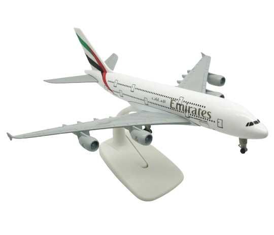 Macheta avion Emirates Airbus A380, metal, 20 cm