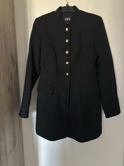 Palton Zara - cambrat - negru - 50% lana - marimea S - elegant