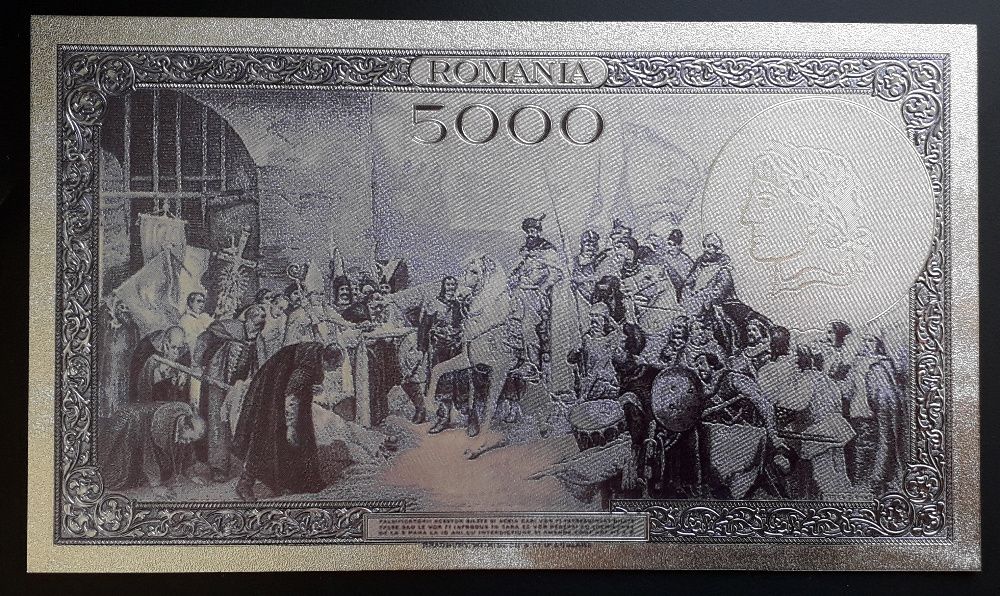 5000 lei 1931 - Bancnota polymer (plastic) placata cu Argint. 999‰