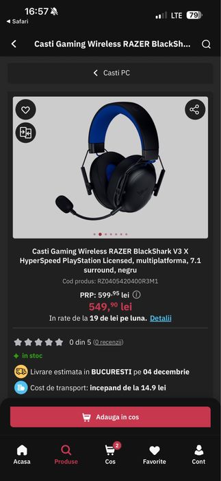 Casti Gaming Wireless Razer BlackShark V3 X HyperSpeed / NOI SIGILATE