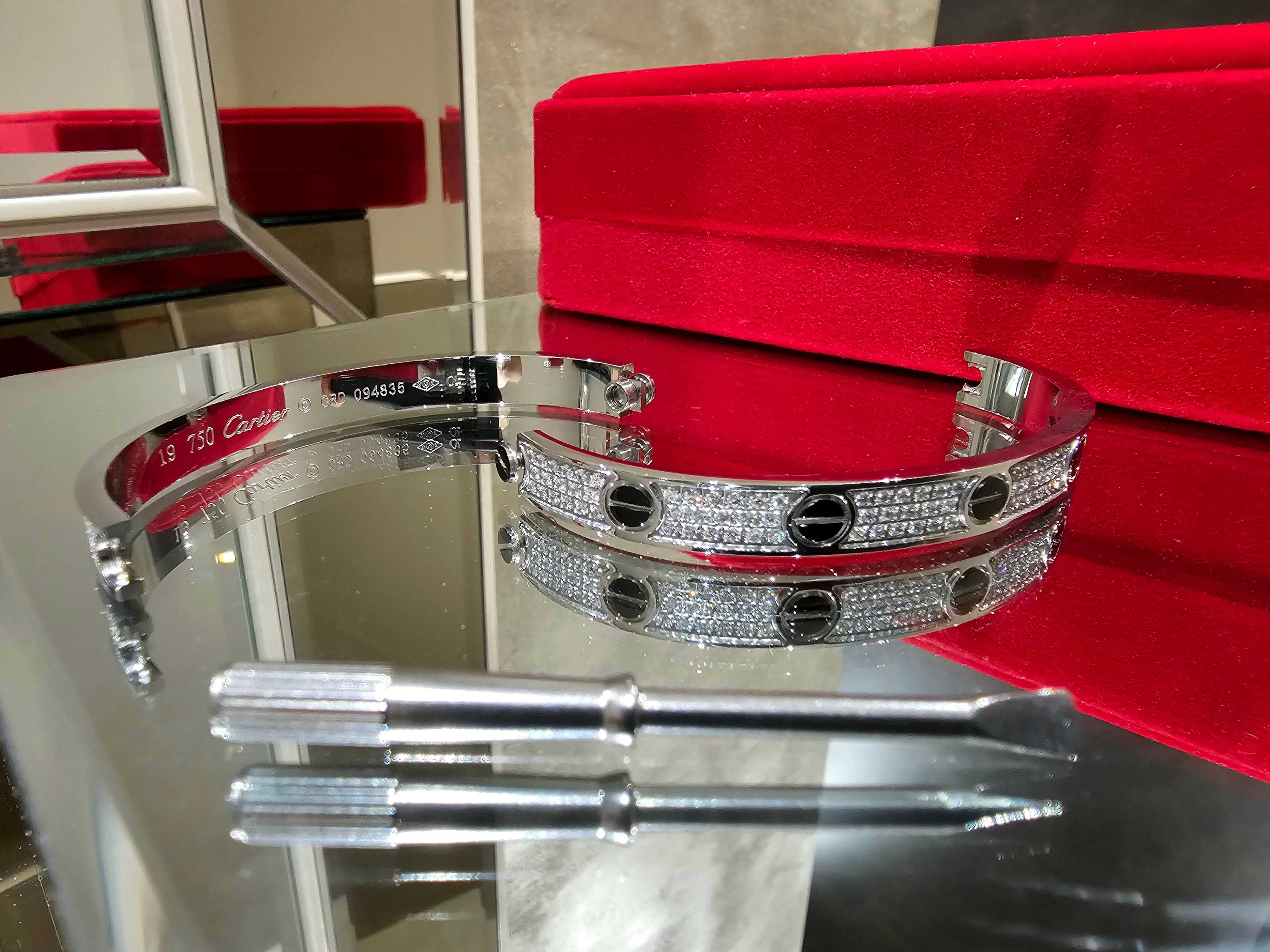 CARTIER Love Ceramic Paved White Gold Classic Diamond Гривна с Отверка