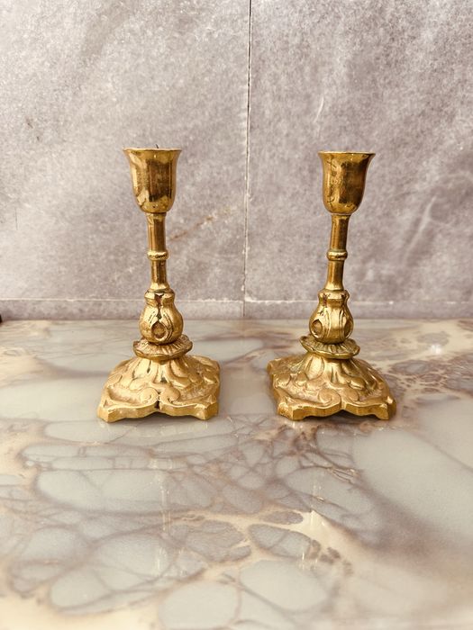 Антикварни месингови свещници – чифт, около 1900 г.