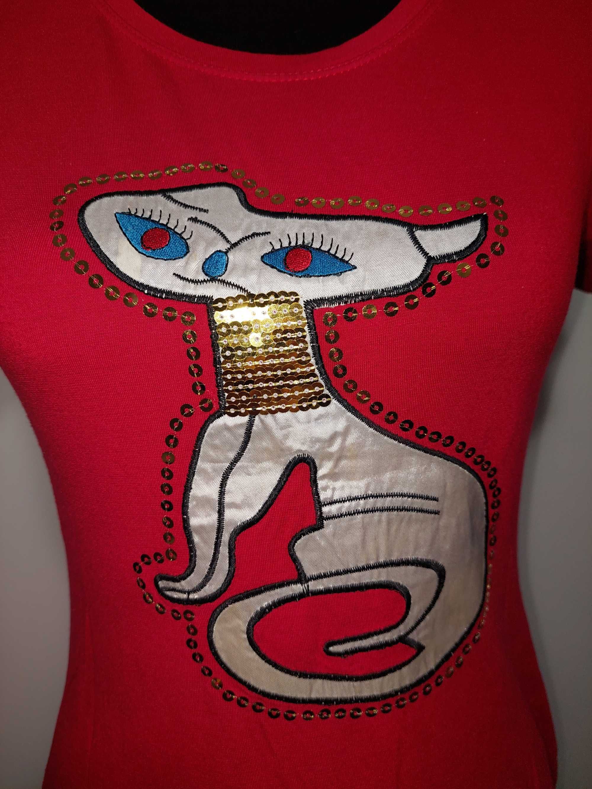 Tricou roșu cu pisică Dolce & Gabbana