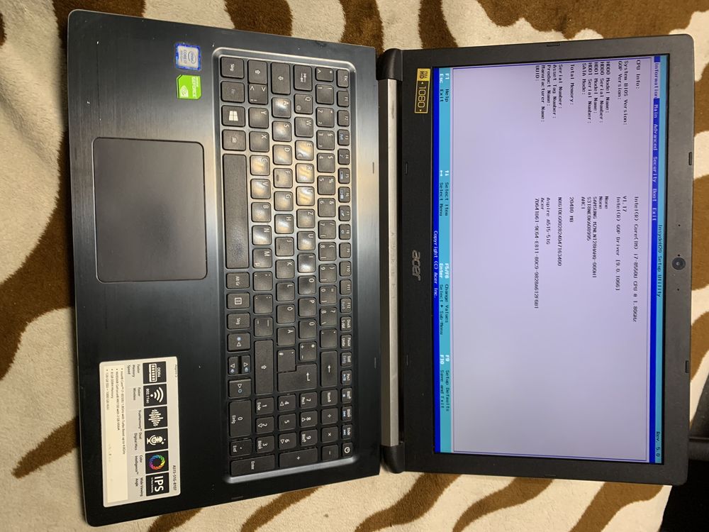 Laptop Acer Aspire5 i7-8th ,20Gb ,video 2gb hdd 1000gb